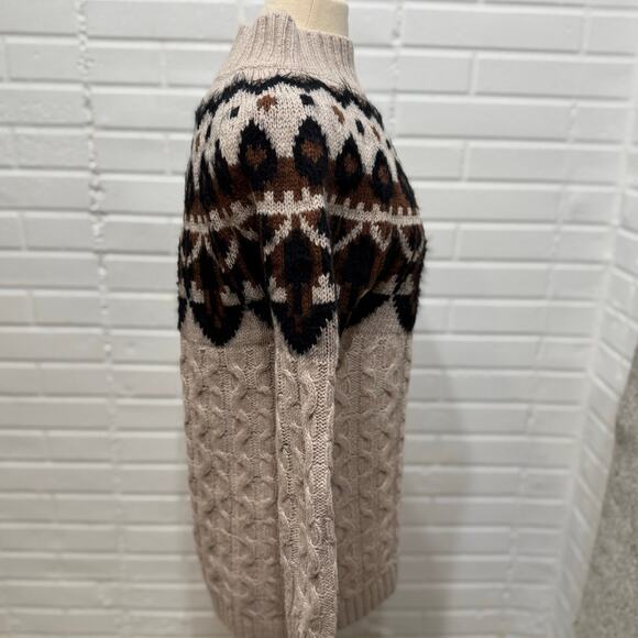 Fat Face Maddie Fair Isle Yoke Wool Blend Mock Neck Jumper Sweater Cableknit 6 - Picture 4 of 14